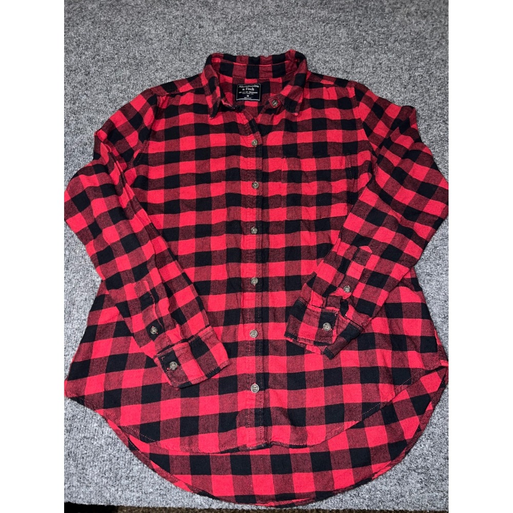 Abercrombie & Fitch Womens Medium Red Black Buffalo Plaid Flannel Button Down